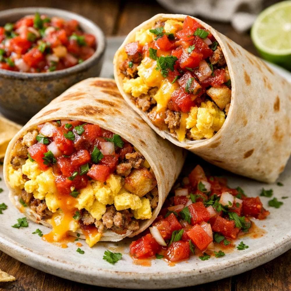 Breakfast Burrito with Scrambled Eggs and Salsa