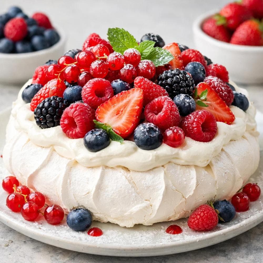 Pavlova with Fresh Berries (Classic Meringue Dessert Recipe)