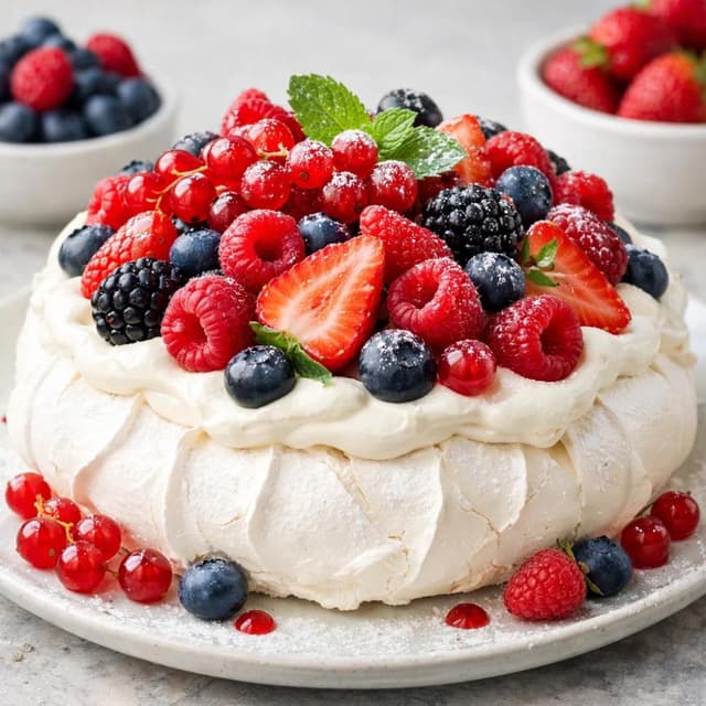 Pavlova with Fresh Berries (Classic Meringue Dessert Recipe)