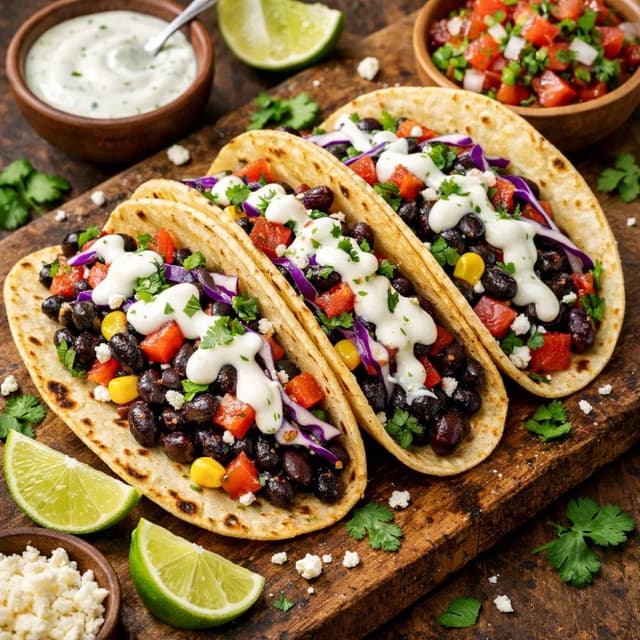 Black Bean Tacos with Lime Crema (Vegan Budget Meal)