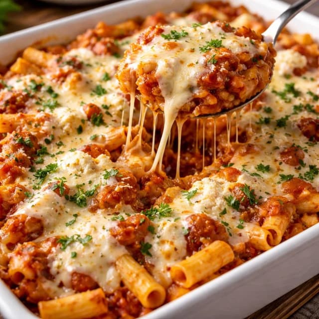 Baked Ziti with Ricotta and Mozzarella
