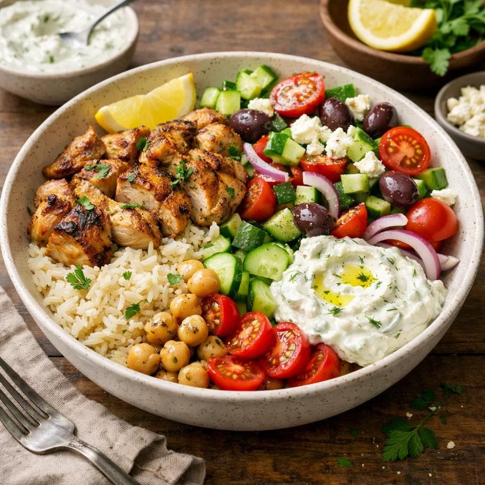 Greek Chicken Rice Bowls with Tzatziki