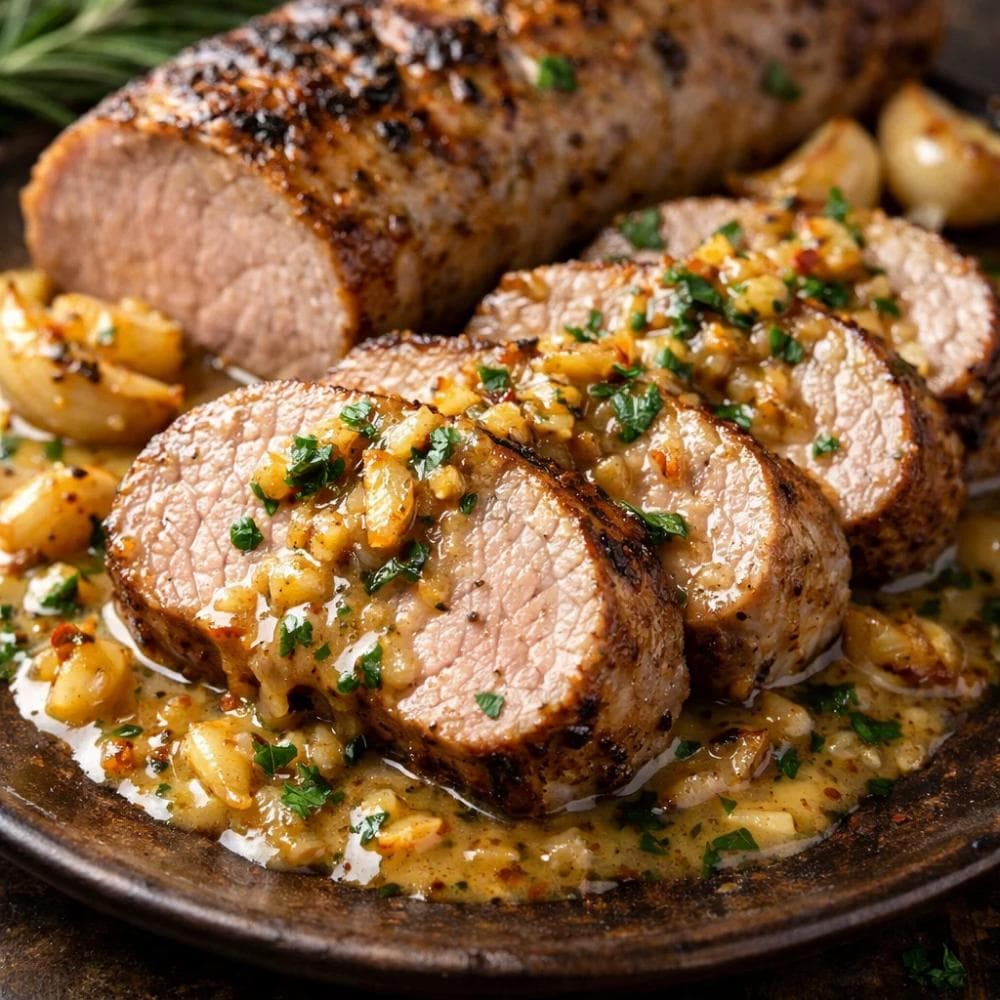 Juicy Pork Tenderloin with Garlic Sauce