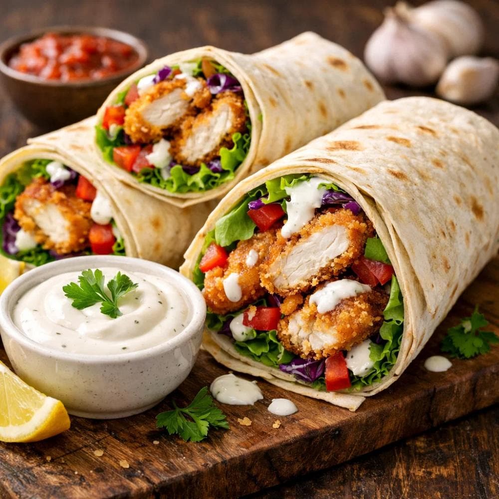 Crispy Chicken Wraps with Garlic Sauce