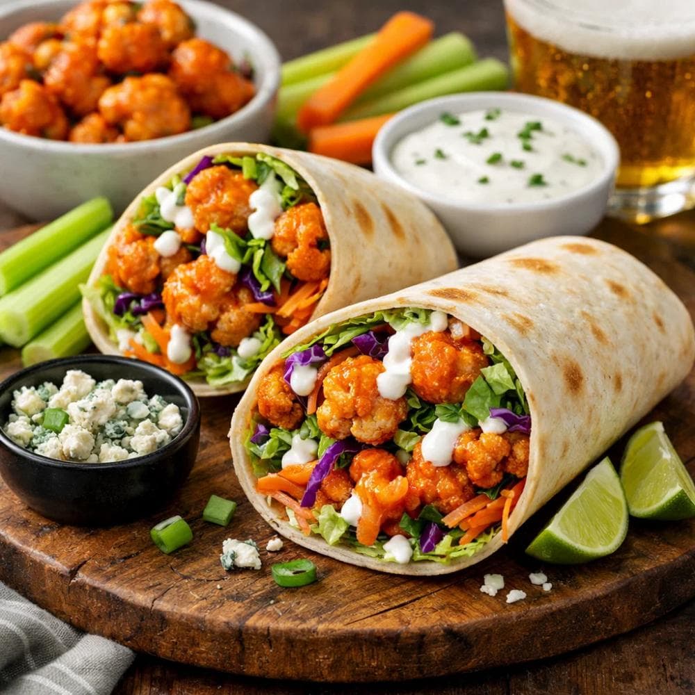 Buffalo Cauliflower Wraps (Vegetarian Game-Day Food)