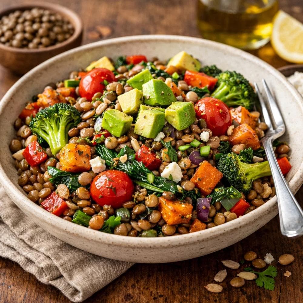 Warm Lentil Salad with Vegetables (Protein-Packed Meal)